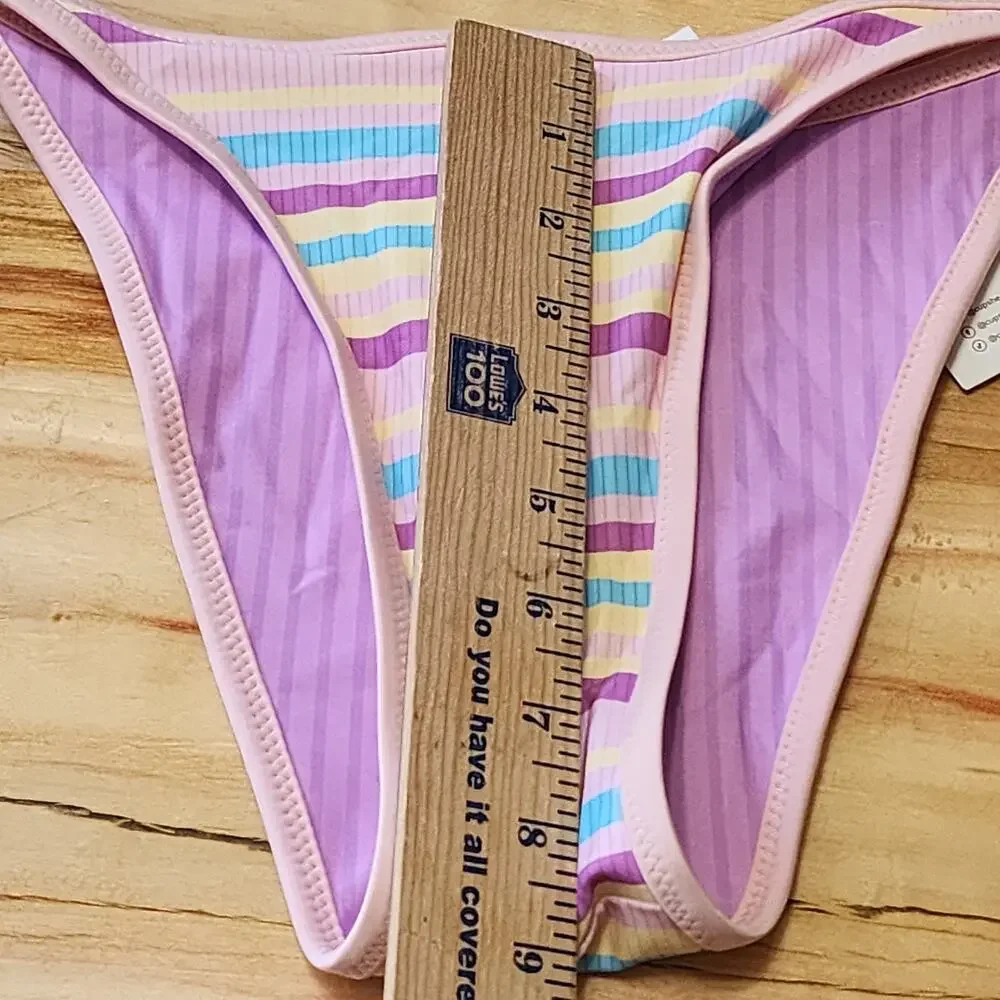 NWT CUPSHE Bikini Swimsuit 2 Pc Womens Small Striped Bandeau Top Hip Tie Sexy - Picture 14 of 14